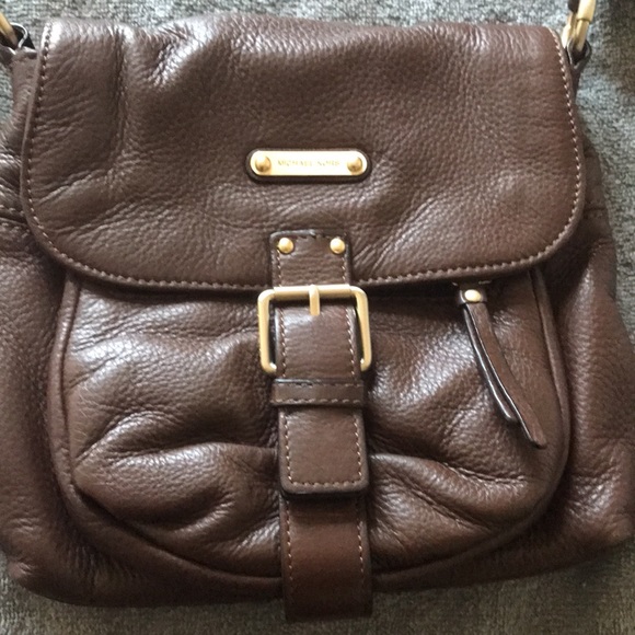 Michael Kors brown soft leather shoulder purse with canvas strap - Picture 3 of 16
